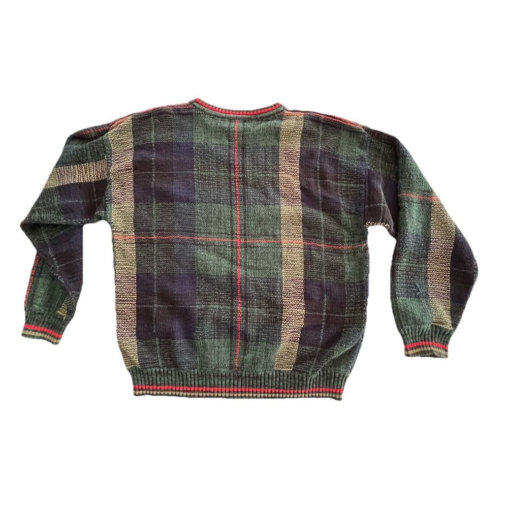 Vintage Plaid Chunky Sweater Men's Size XL 100% Cotton Green Blue Christmas - Picture 2 of 8